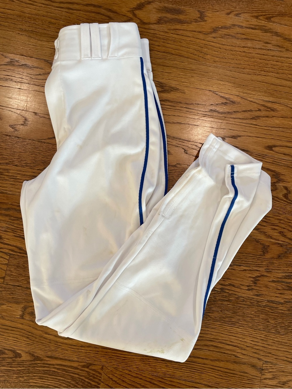 Champro youth XL white baseball pants blue piping adjustable length